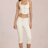 Jean capri taille mi-haute Anessa, couleur ivoire