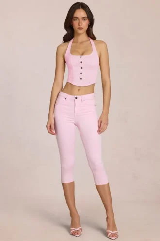 Jean capri taille moyenne Anessa en rose pâle