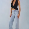 Jean droit à taille mi-haute Lorielle en denim clair
