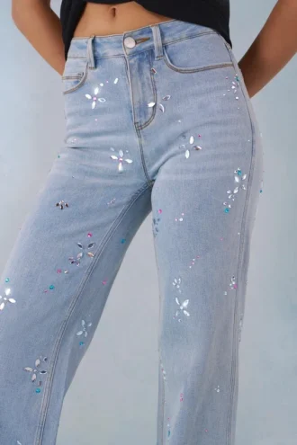 Jean droit à taille mi-haute Lorielle en denim clair