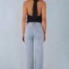 Jean droit à taille mi-haute Lorielle en denim clair
