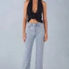 Jean droit à taille mi-haute Lorielle en denim clair