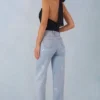 Jean droit à taille mi-haute Lorielle en denim clair