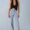 Jean droit à taille mi-haute Lorielle en denim clair