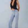 Jean droit à taille mi-haute Lorielle en denim clair