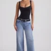 Jean Jeylan taille basse à jambes larges, délavage vintage