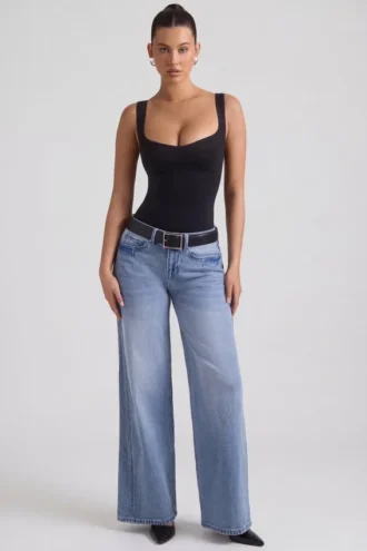 Jean Jeylan taille basse à jambes larges, délavage vintage