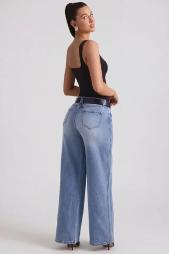 Jean Jeylan taille basse à jambes larges, délavage vintage