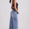 Jean Jeylan taille basse à jambes larges, délavage vintage