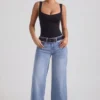 Jean Jeylan taille basse à jambes larges, délavage vintage