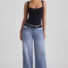 Jean Jeylan taille basse à jambes larges, délavage vintage