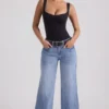 Jean Jeylan taille basse à jambes larges, délavage vintage