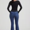 Jean évasé taille haute Jacey, délavage indigo