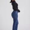 Jean évasé taille haute Jacey, délavage indigo
