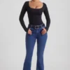 Jean évasé taille haute Jacey, délavage indigo