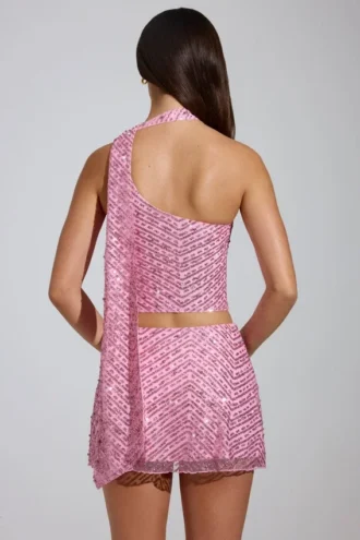 Jupe A-line à taille basse et ornements Adhara, rose