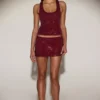 Jupe A-line à taille mi-haute et ornements Asta, couleur bordeaux Jupe A-line à taille mi-haute et ornements Asta, couleur bordeaux