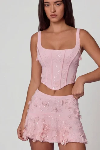 Jupe A-line à taille mi-haute et ornements Lorelei, rose pâle