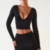 Jupe Aliz en modal à devant torsadé et taille mi-haute, couleur noire