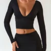 Jupe Aliz en modal à devant torsadé et taille mi-haute, couleur noire