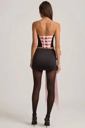Jupe Carola en satin à nœud et taille basse, couleur noire