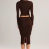 Jupe crayon midi Aven en modal, taille mi-haute, couleur marron chocolat