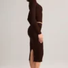Jupe crayon midi Aven en modal, taille mi-haute, couleur marron chocolat
