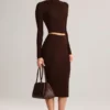 Jupe crayon midi Aven en modal, taille mi-haute, couleur marron chocolat