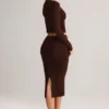 Jupe crayon midi Aven en modal, taille mi-haute, couleur marron chocolat