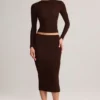 Jupe crayon midi Aven en modal, taille mi-haute, couleur marron chocolat
