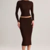Jupe crayon midi Aven en modal, taille mi-haute, couleur marron chocolat