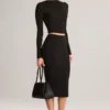 Jupe crayon midi Aven en modal, taille mi-haute, couleur noire