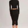 Jupe crayon midi Aven en modal, taille mi-haute, couleur noire