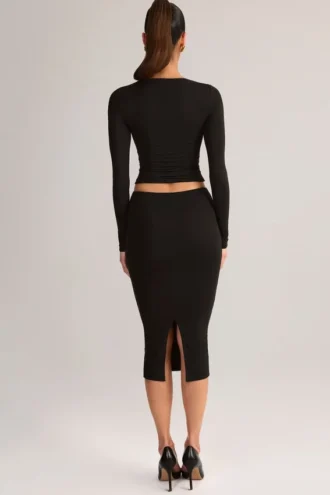 Jupe crayon midi Aven en modal, taille mi-haute, couleur noire