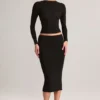 Jupe crayon midi Aven en modal, taille mi-haute, couleur noire