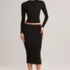 Jupe crayon midi Aven en modal, taille mi-haute, couleur noire
