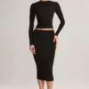 Jupe crayon midi Aven en modal, taille mi-haute, couleur noire