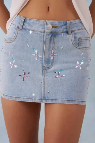 Jupe en denim à taille mi-haute Levara en denim clair