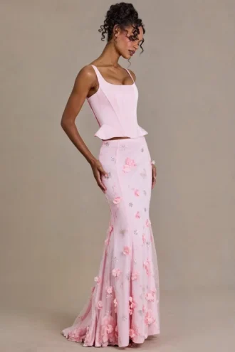 Jupe en tulle brodé Opaline Premium, rose pâle