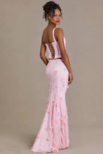 Jupe en tulle brodé Opaline Premium, rose pâle