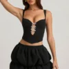 Jupe Imani à ourlet bouffant et taille mi-haute, en noir