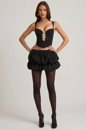 Jupe Imani à ourlet bouffant et taille mi-haute, en noir