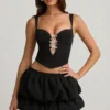 Jupe Imani à ourlet bouffant et taille mi-haute, en noir