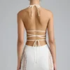Jupe Joni à taille mi-haute et ornements, couleur ivoire Jupe Joni à taille mi-haute et ornements, couleur ivoire