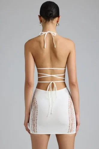 Jupe Joni à taille mi-haute et ornements, couleur ivoire