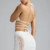 Haut de bikini Liberty à bretelles croisées ornées, couleur ivoire