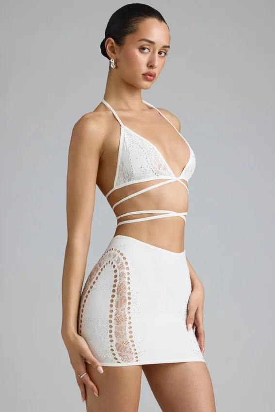 Jupe Joni à taille mi-haute et ornements, couleur ivoire Jupe Joni à taille mi-haute et ornements, couleur ivoire