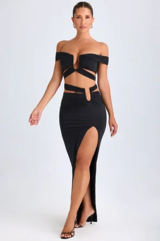 Jupe longue asymétrique à découpes Urara en noir