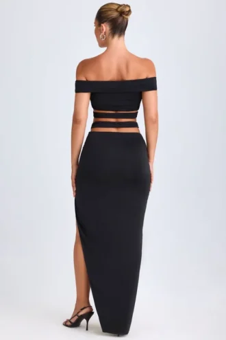 Jupe longue asymétrique à découpes Urara en noir