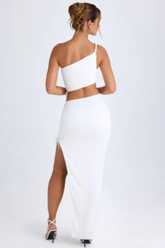 Jupe longue asymétrique froncée Ishaana, blanche